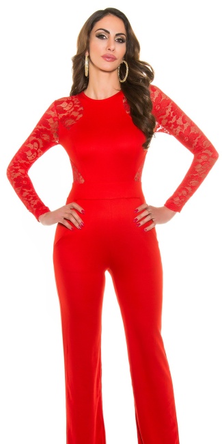 long sleeve overall with lace Red